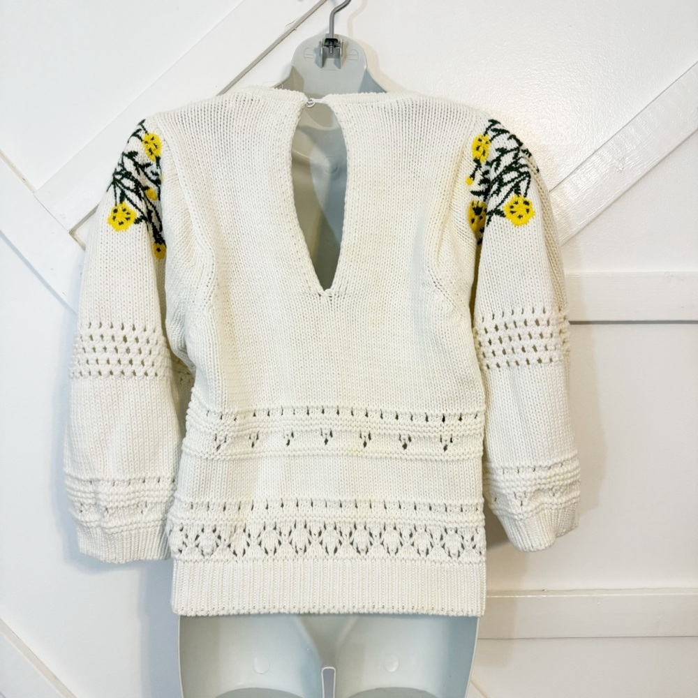 Ba&sh Miro Floral Embroidered Crochet Open Back 3/4 Sleeve Sweater Sz M - Picture 8 of 14